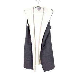 Oliver Womens L Gray Cream Hooded Duster Cardigan Viscose Sweater Cozy